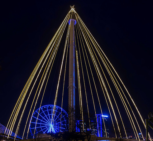 Liseberg Tower at night with ferris wheel and Hotel Gothia Towers